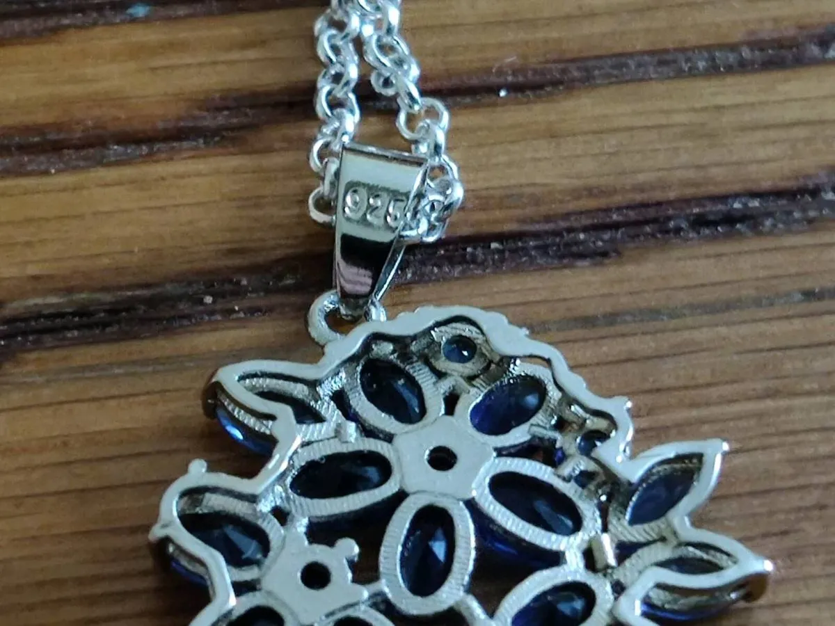 CHUNKY COBALT BLUE SAPPHIRES, 925 Silver Neckkace - Image 4