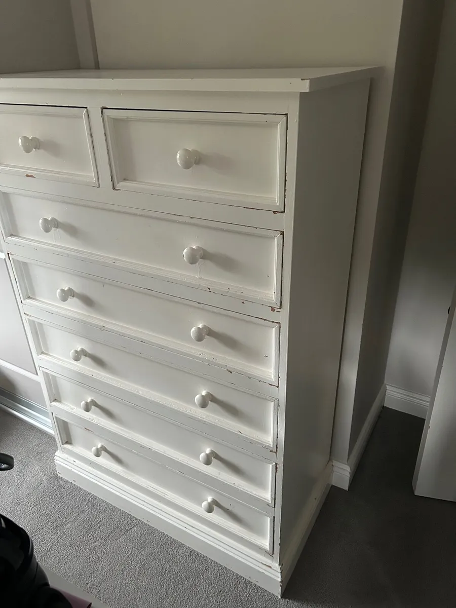 Tall chest of drawers solid pine painted white - Image 2