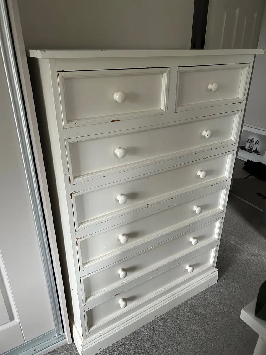 Tall chest of drawers solid pine painted white - Image 1