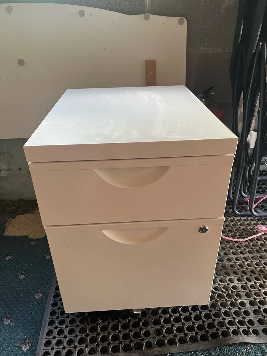 White-Two drawer rolling office filling Cabinet - Image 1