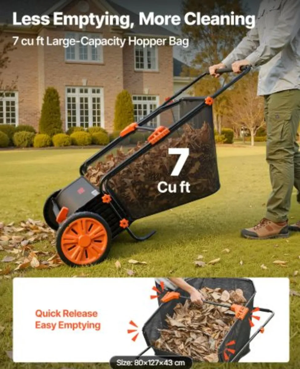 Push Lawn Sweeper, 66 cm Leaf & Grass Collector - Image 4