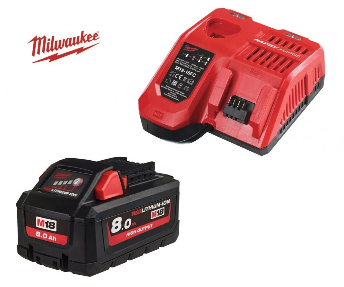 M18 Milwaukee 8Ah Battery + Rapid Charger - Image 2