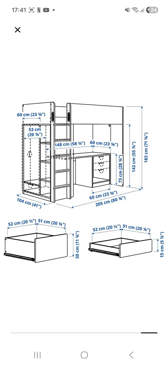 småstad loft bed with desk and drawers - Image 2
