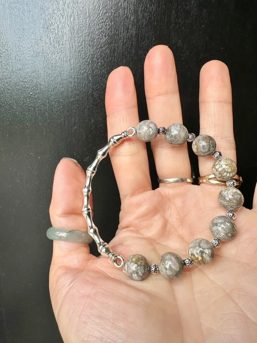 Handmade natural fossil coral jade bracelet - Image 2