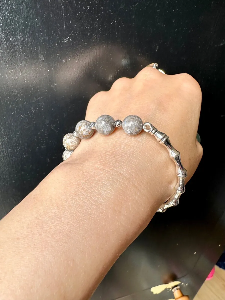 Handmade natural fossil coral jade bracelet - Image 3