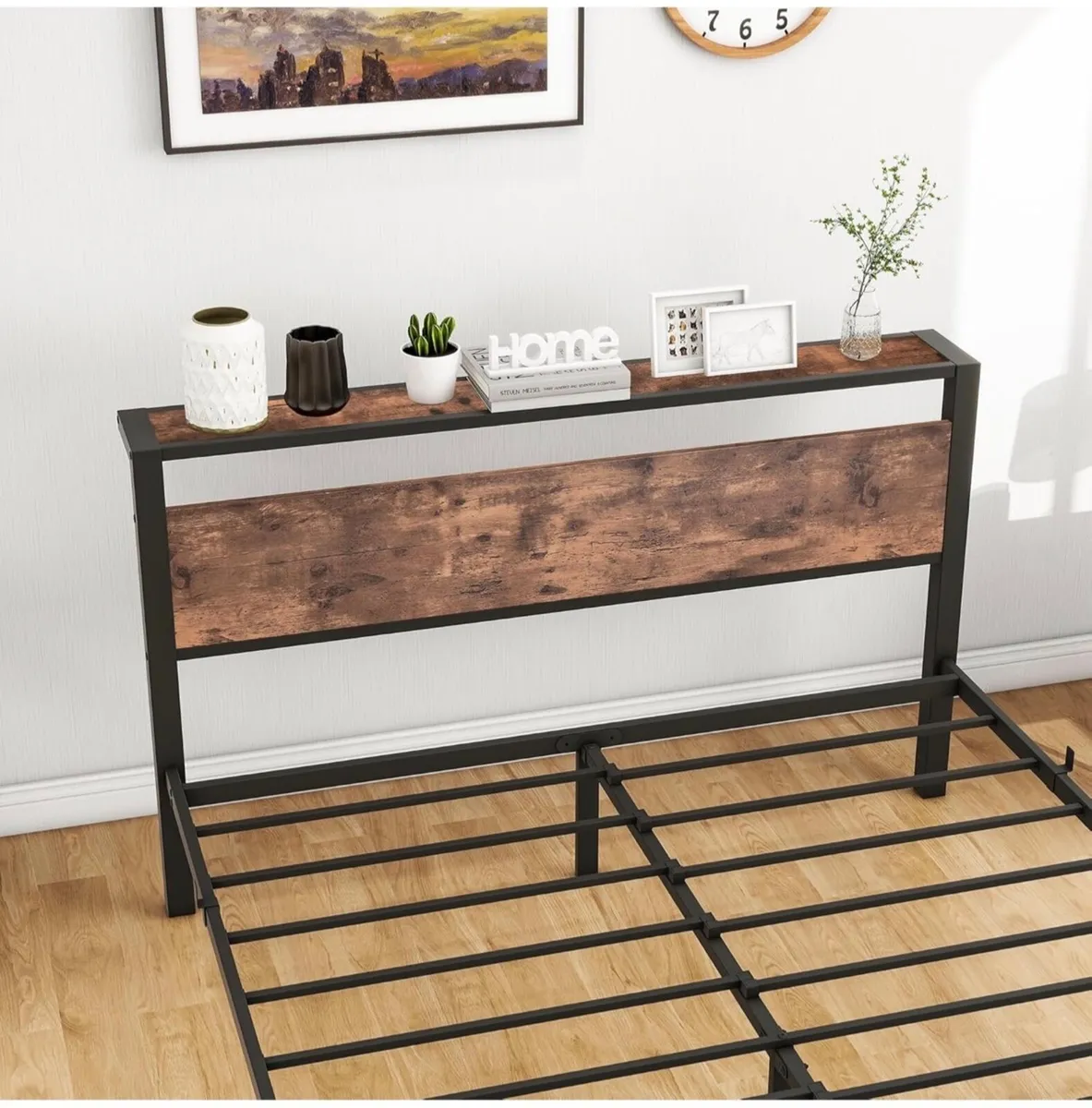 5ft King Metal Platform Bed Frame with Wooden Stor - Image 4
