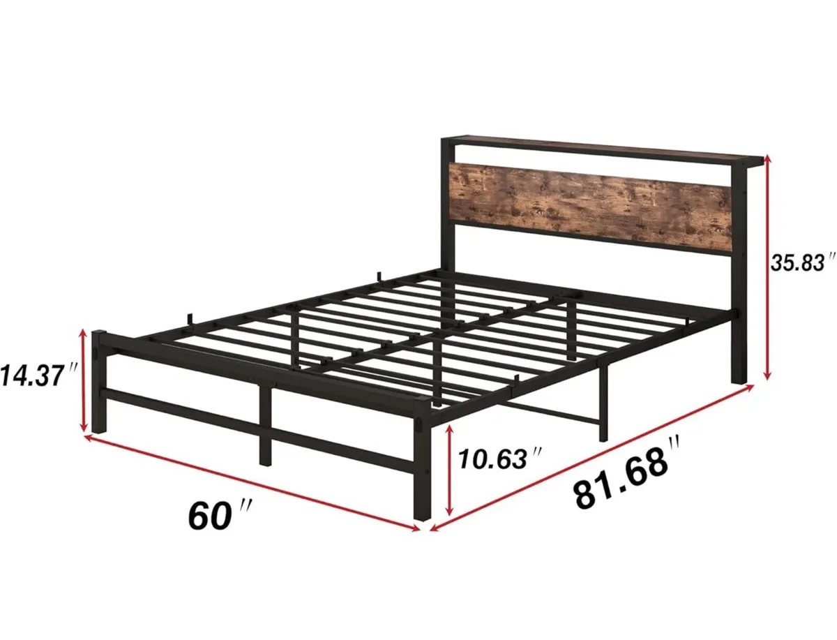 5ft King Metal Platform Bed Frame with Wooden Stor - Image 2