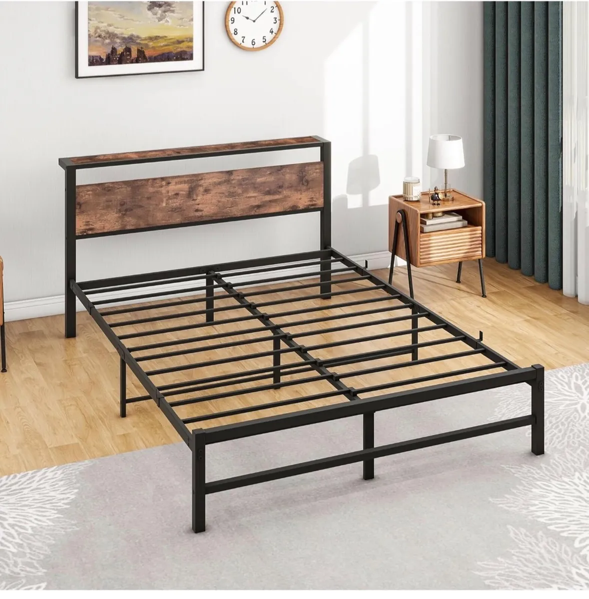 5ft King Metal Platform Bed Frame with Wooden Stor - Image 2