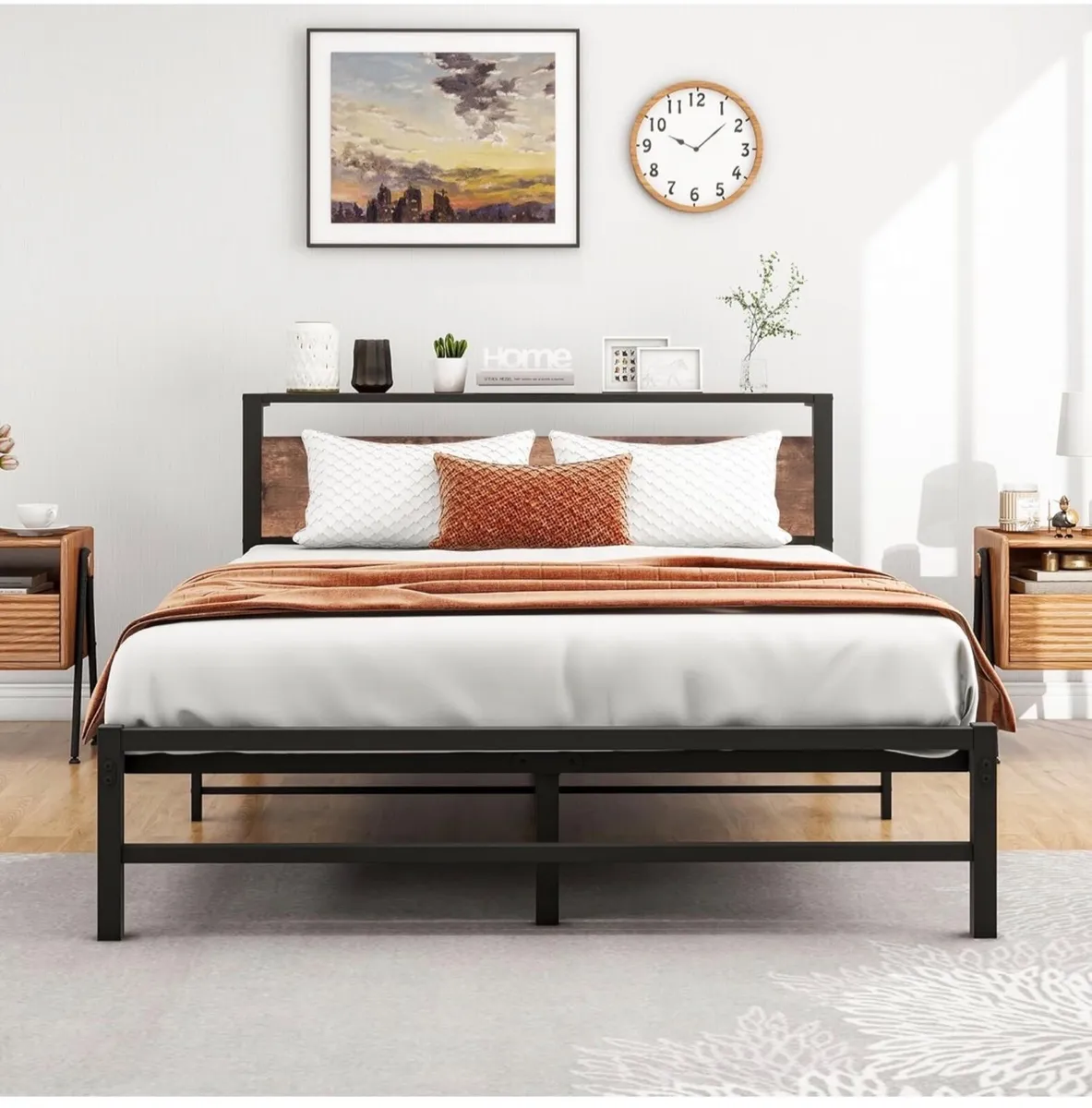 5ft King Metal Platform Bed Frame with Wooden Stor - Image 4