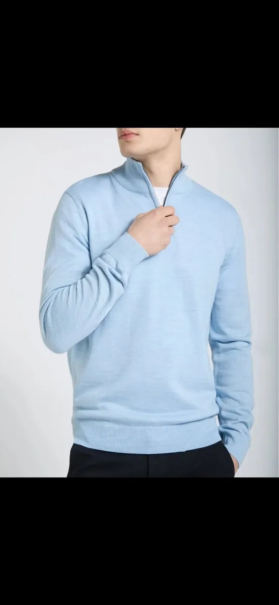 NEW Merino Blend Quarter Zip Jumper - Light Blue - Image 1