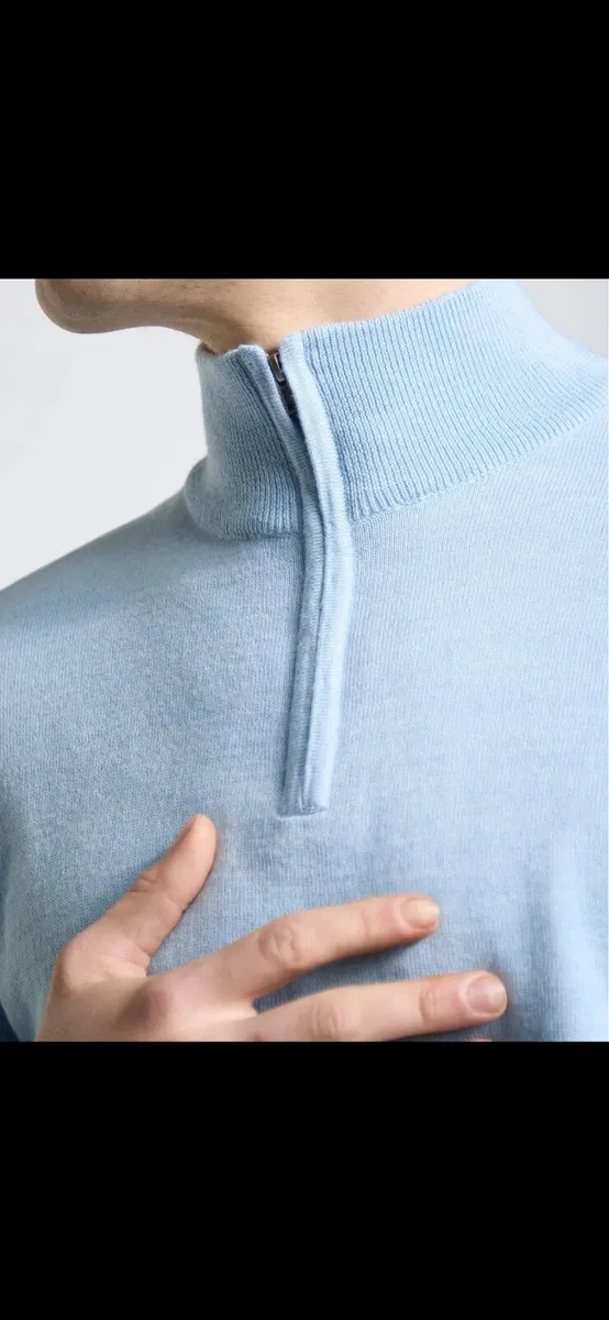 NEW Merino Blend Quarter Zip Jumper - Light Blue - Image 2