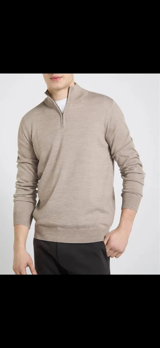 NEW Merino Blend Quarter Zip Jumper - Taupe - Image 1