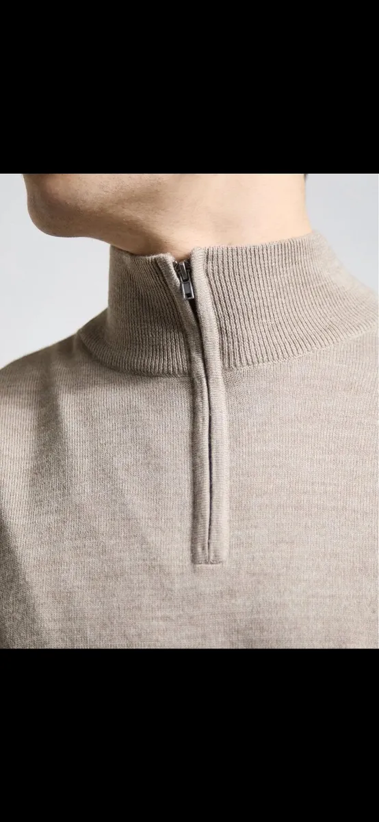 NEW Merino Blend Quarter Zip Jumper - Taupe - Image 2