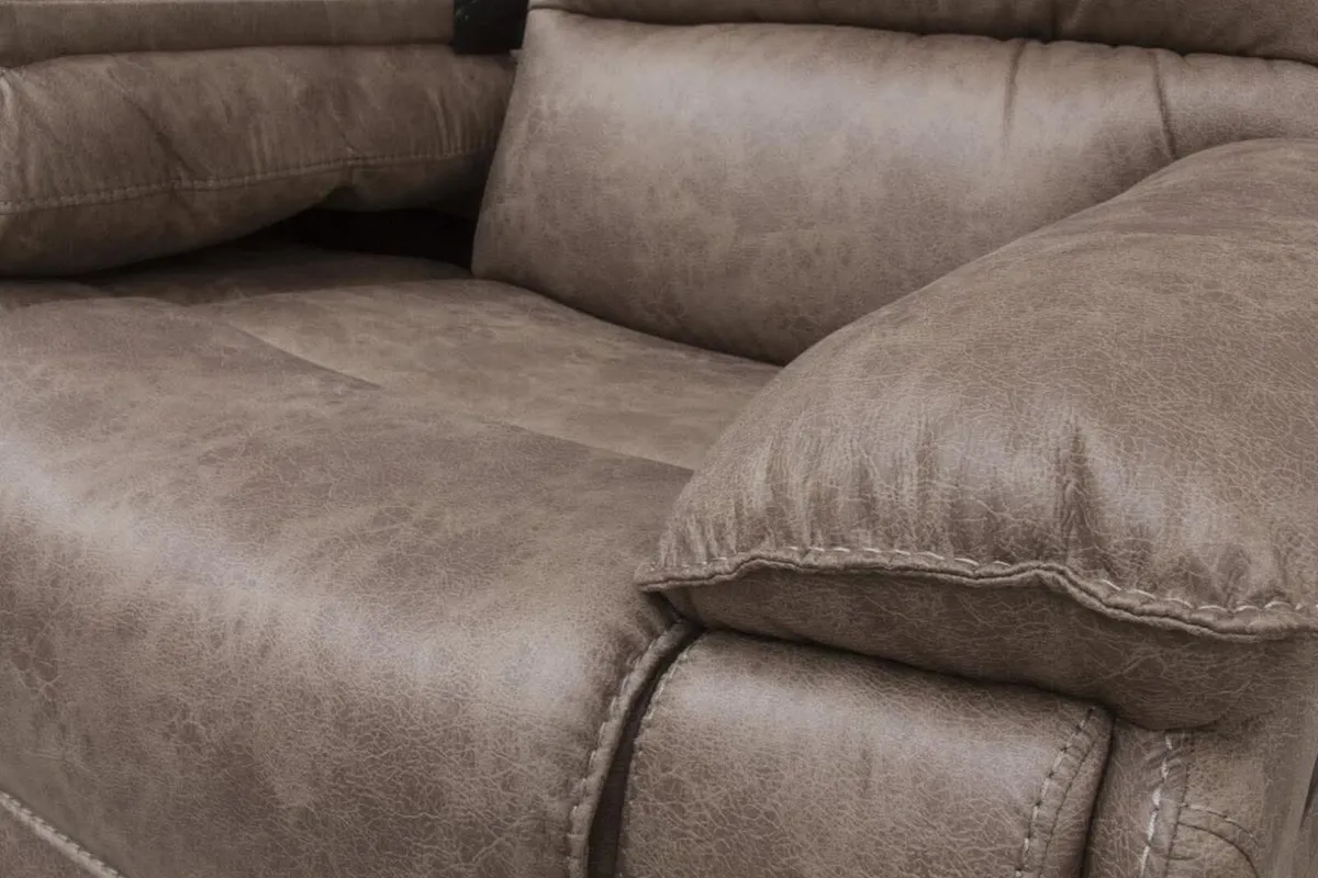 Oxford Grey & Brown Suede Fabric Recliner Sofa - Image 3
