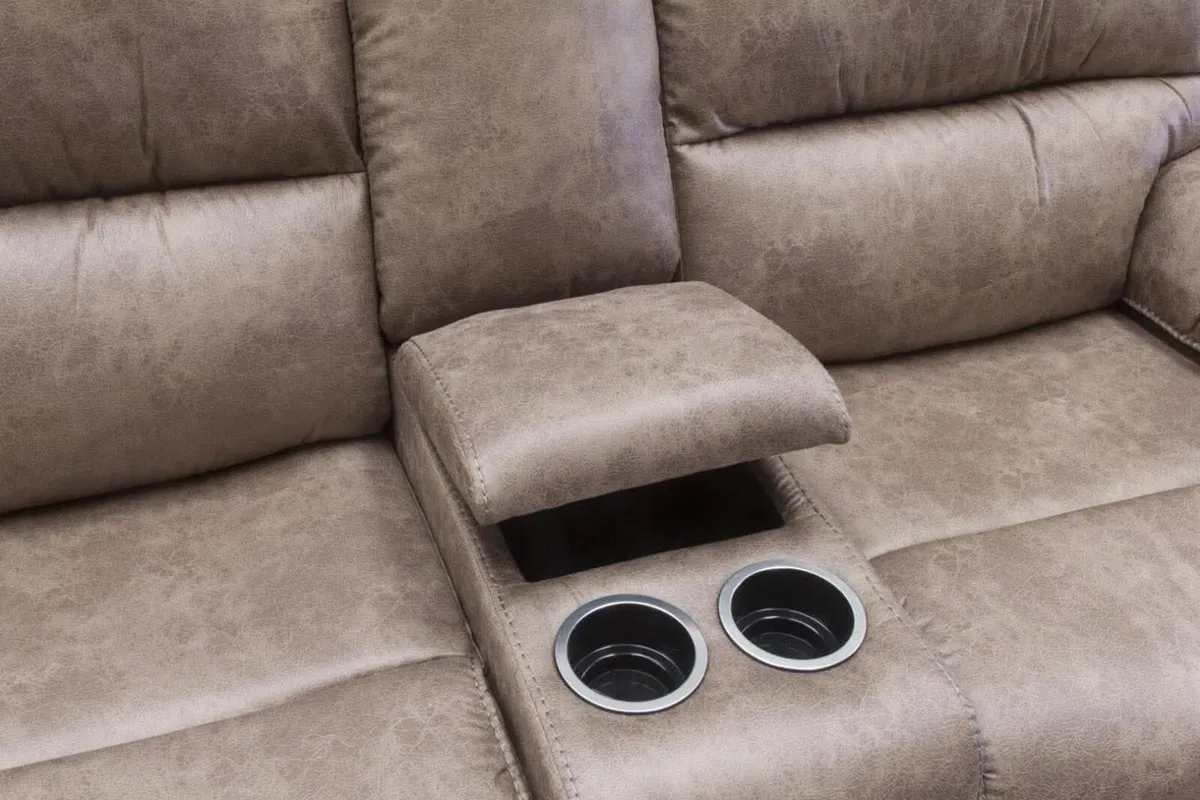 Oxford Grey & Brown Suede Fabric Recliner Sofa - Image 4
