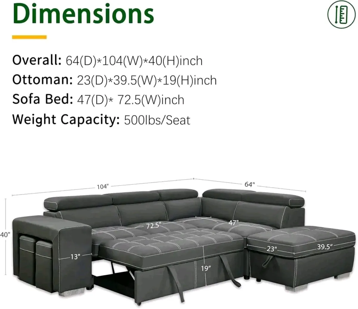 New Monaco Corner Grey Suede Sofa Bed - Image 2