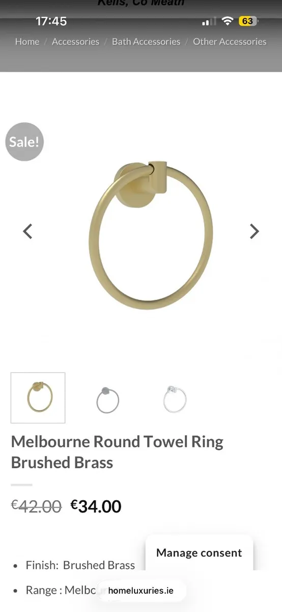 Brushed brass round towel rings (2 available) - Image 3