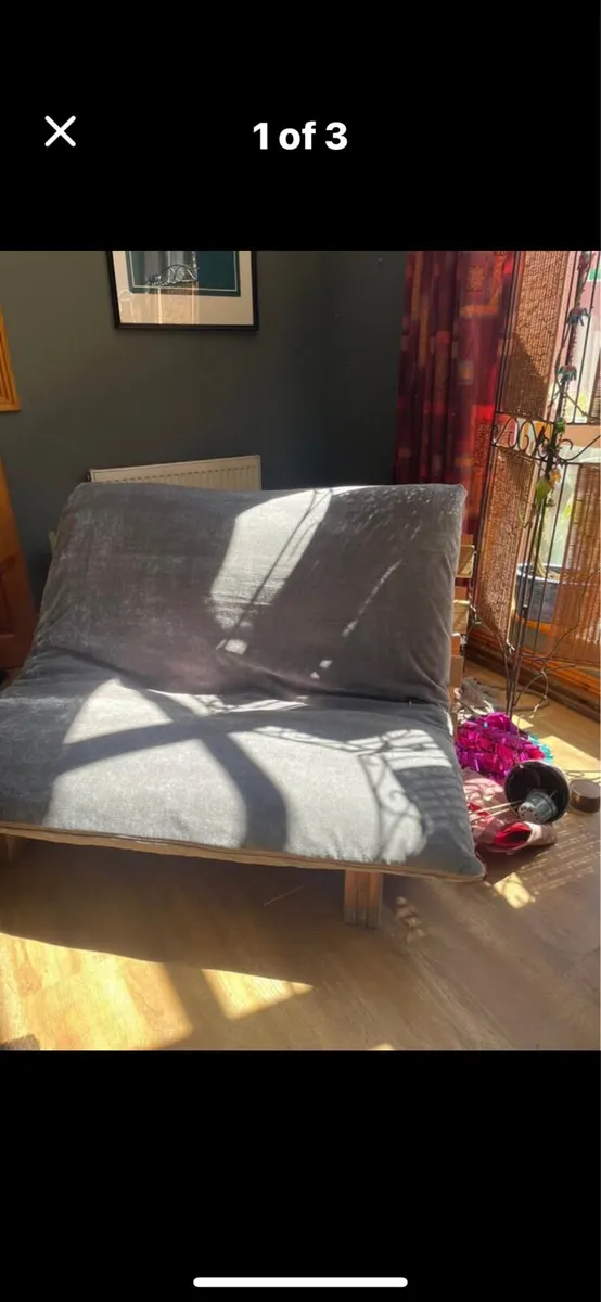 Velvet grey futon - Image 1