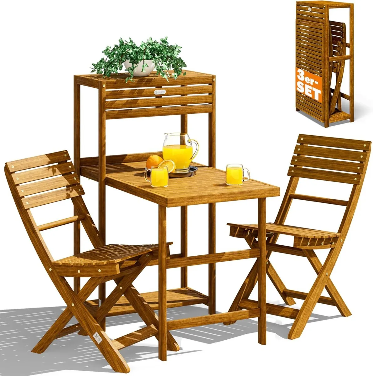 Folding Bistro Set for 2 Acacia Wood with Storage - Image 3