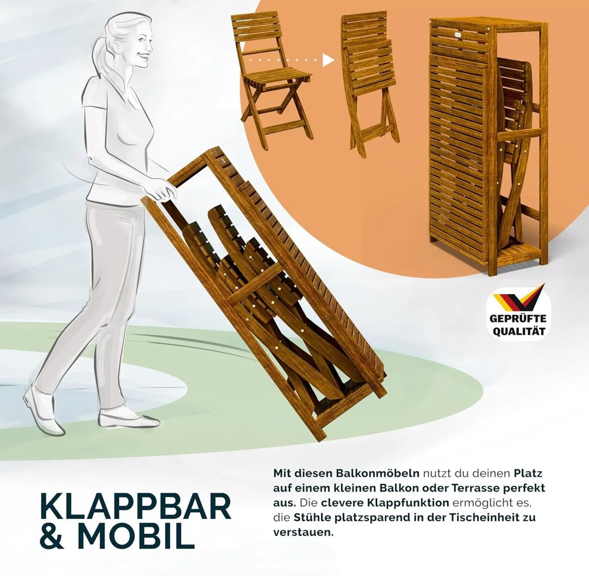 Folding Bistro Set for 2 Acacia Wood with Storage - Image 4