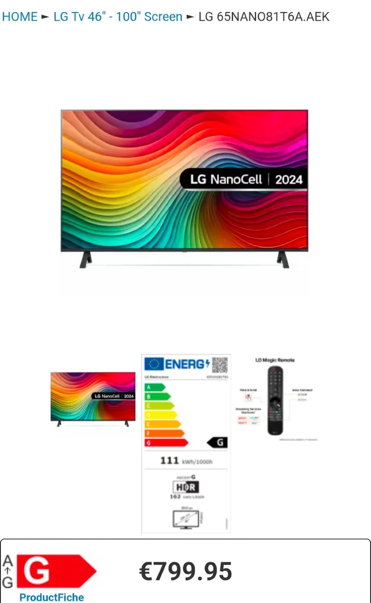 LG 65" smart Tv