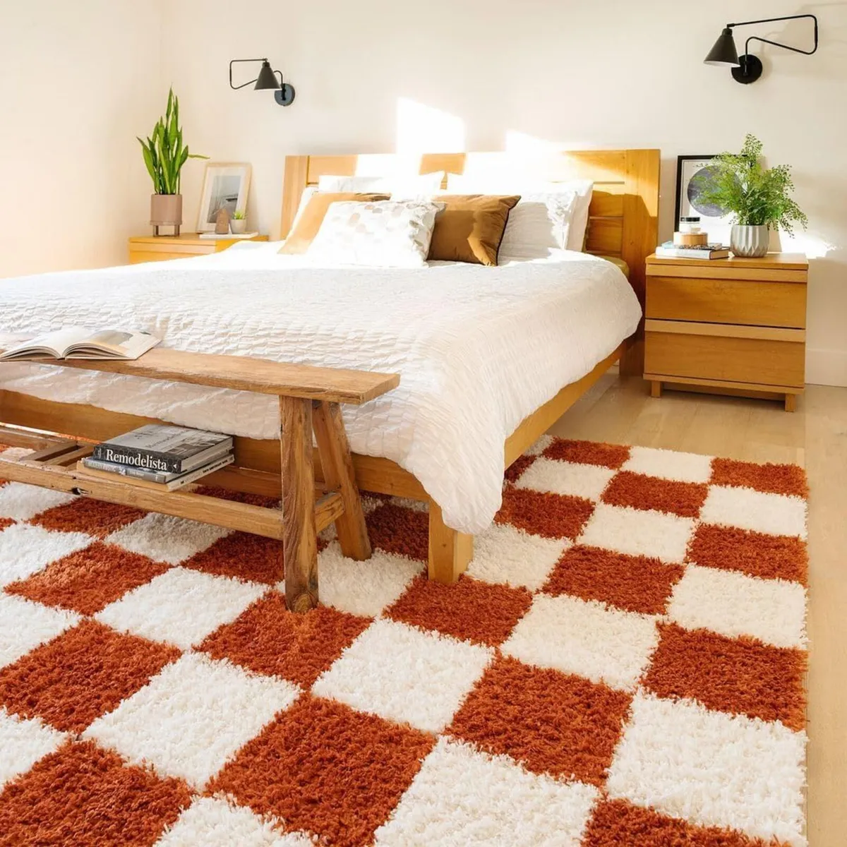 Modern Shaggy Rust Beige Terracotta Cream Retro - Image 3