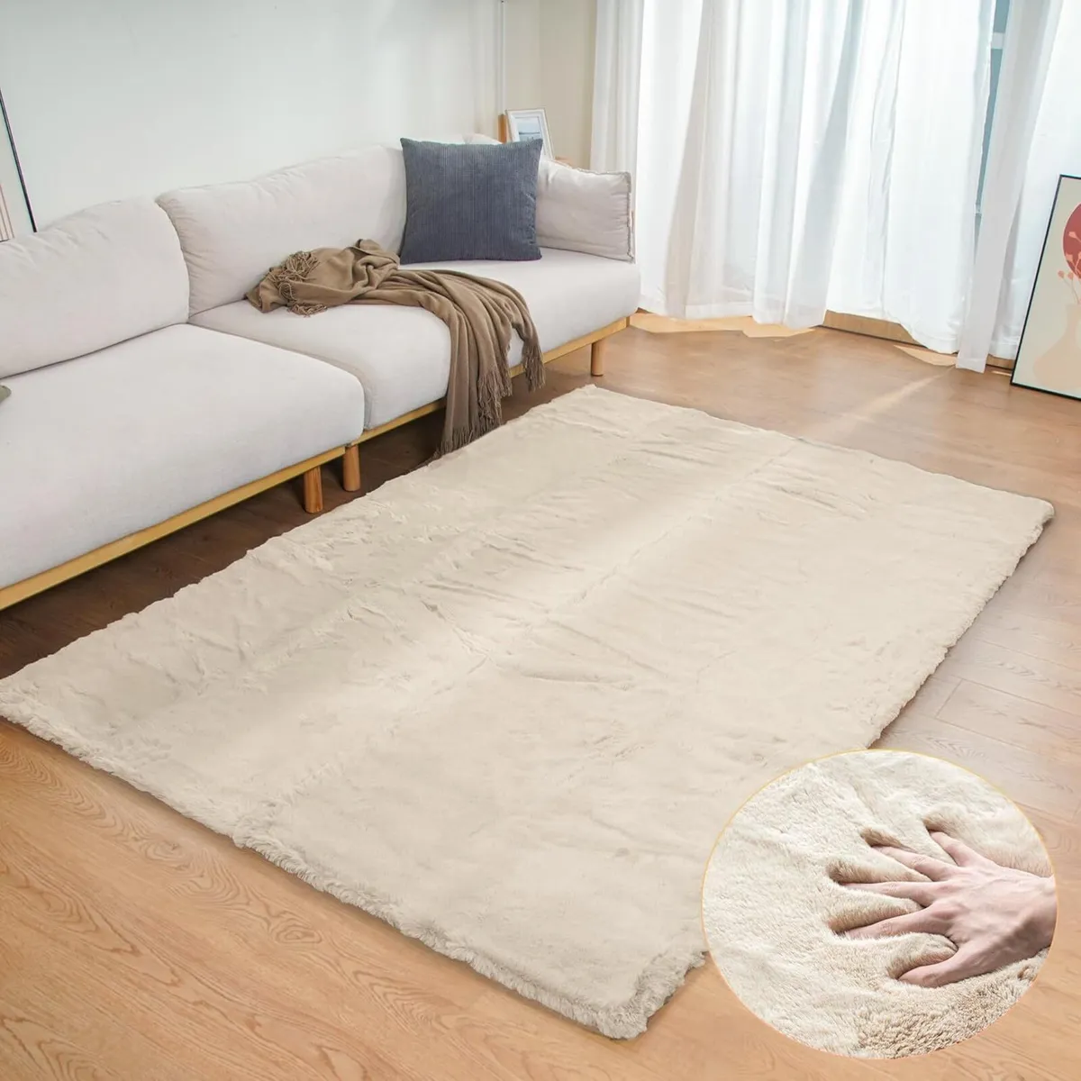 Rug Living Room Beige Washable Fluffy 120x180cm - Image 1