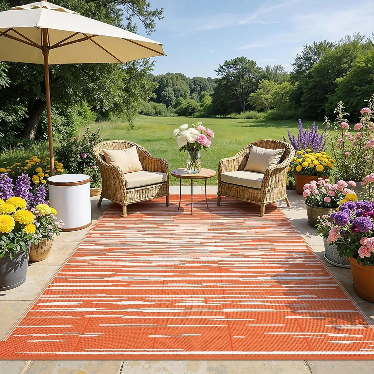 Outdoor Rug Waterproof Orange 270 x 360 cm Large - Image 1