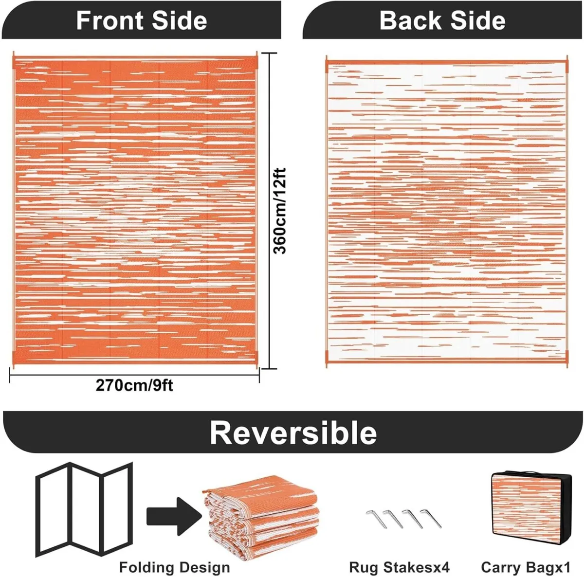 Outdoor Rug Waterproof Orange 270 x 360 cm Large - Image 2