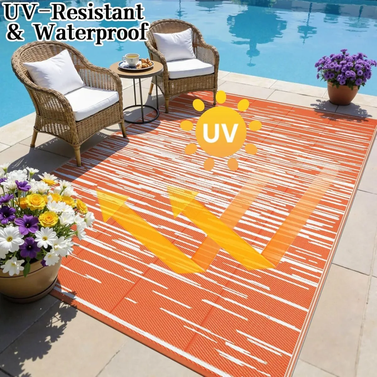 Outdoor Rug Waterproof Orange 270 x 360 cm Large - Image 4