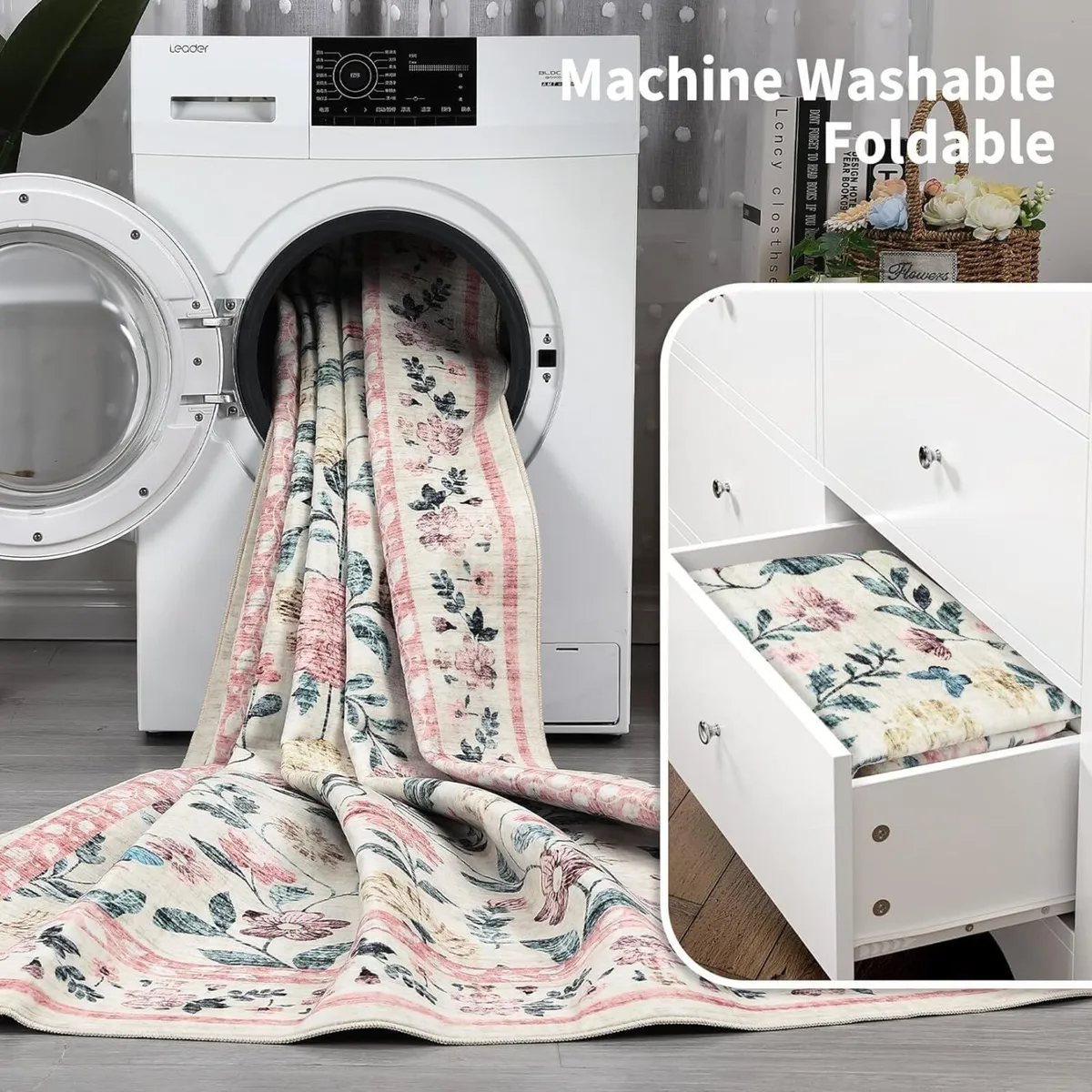 200x290 cm Large Floral Living Room Rug Non-Slip - Image 4