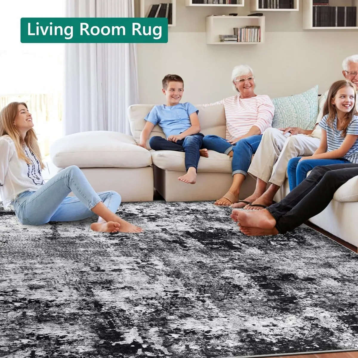 Black Abstract Area Rug 160x230cm Modern Short - Image 2