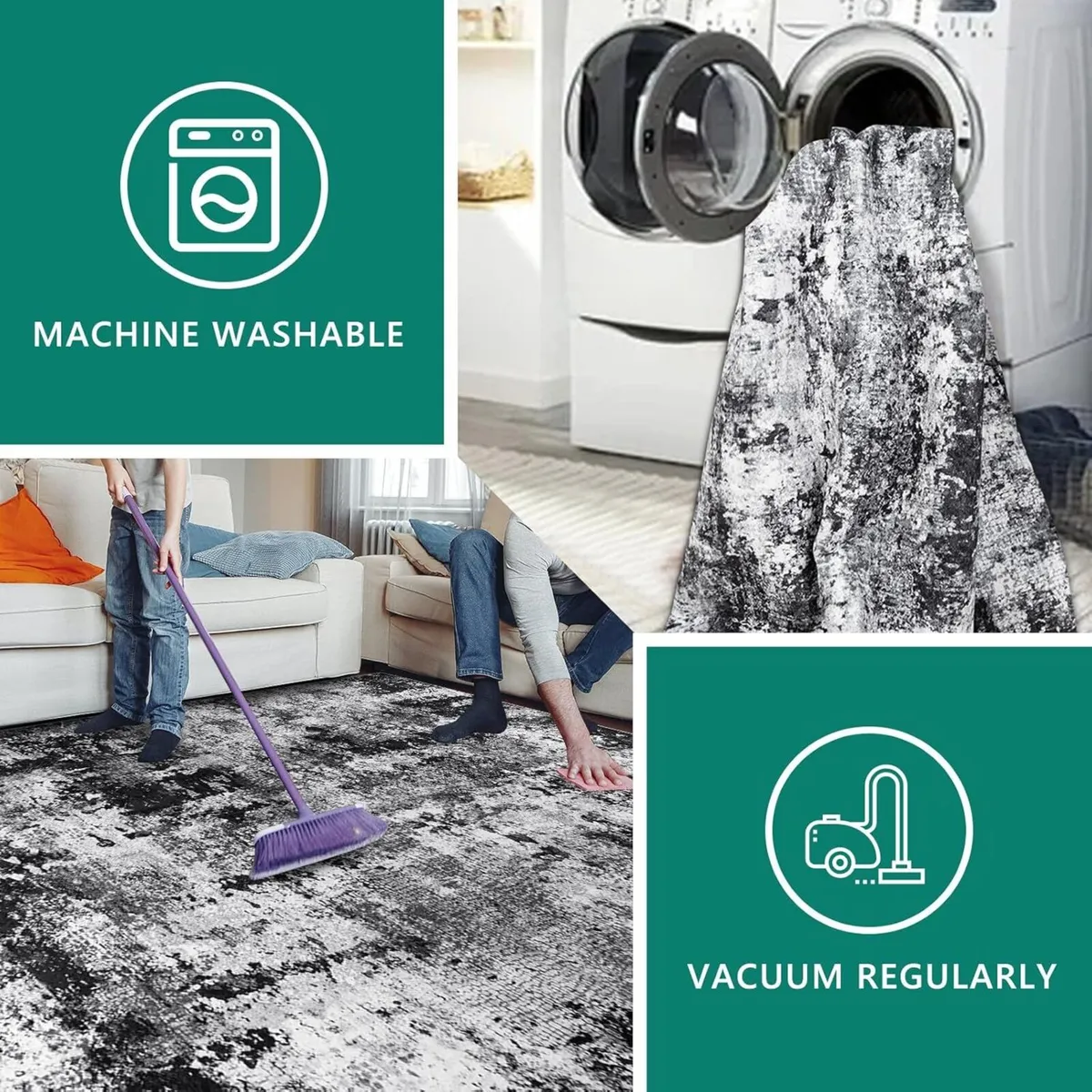 Black Abstract Area Rug 160x230cm Modern Short - Image 4