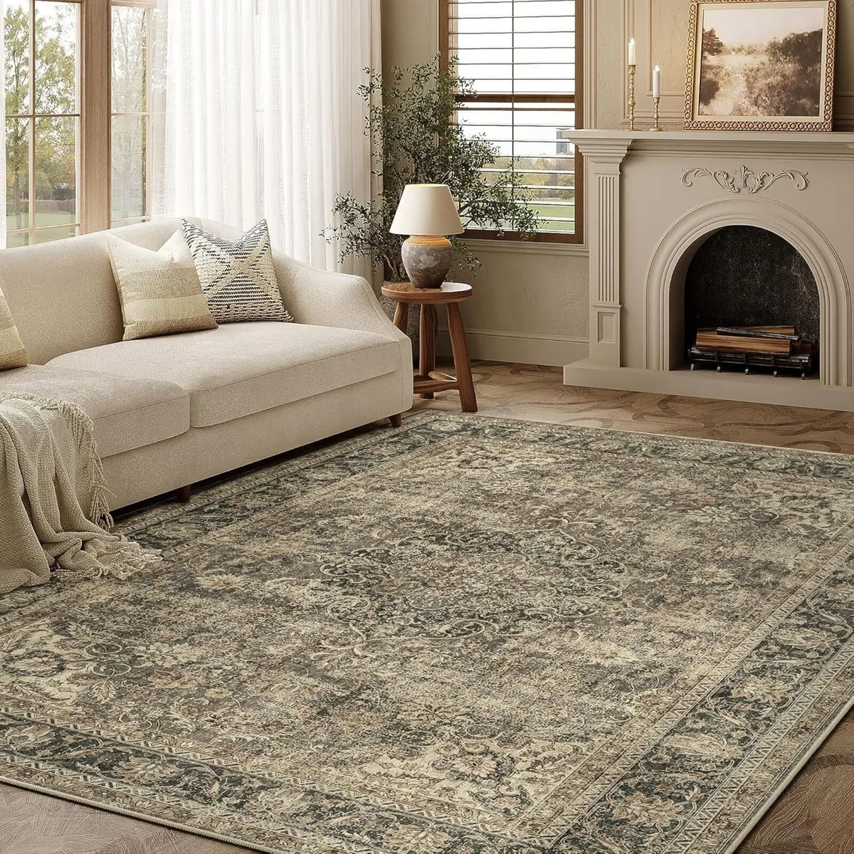 Vintage Rugs Living Room Green Large Area Rug - Image 4