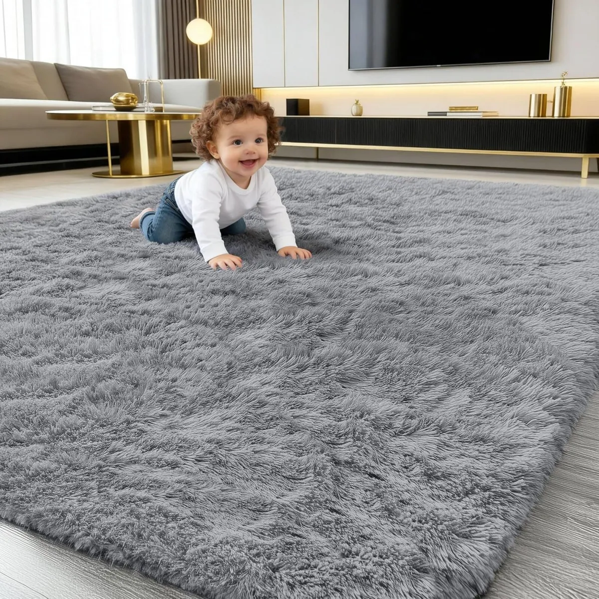 Fluffy High Pile Rugs Living Room Large Anti Slip - Image 1
