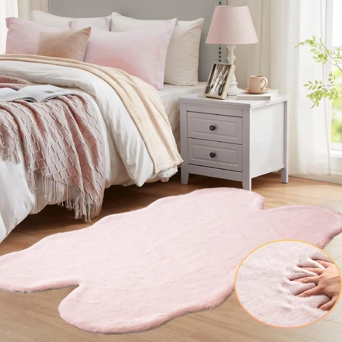 Pink Fluffy Shag Carpet Faux Bunny Washable Plush - Image 2
