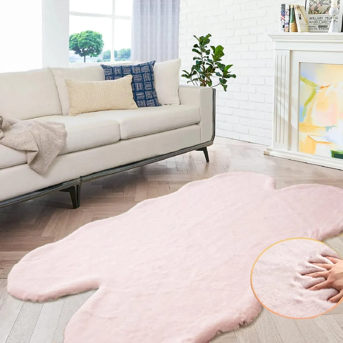 Pink Fluffy Shag Carpet Faux Bunny Washable Plush - Image 1