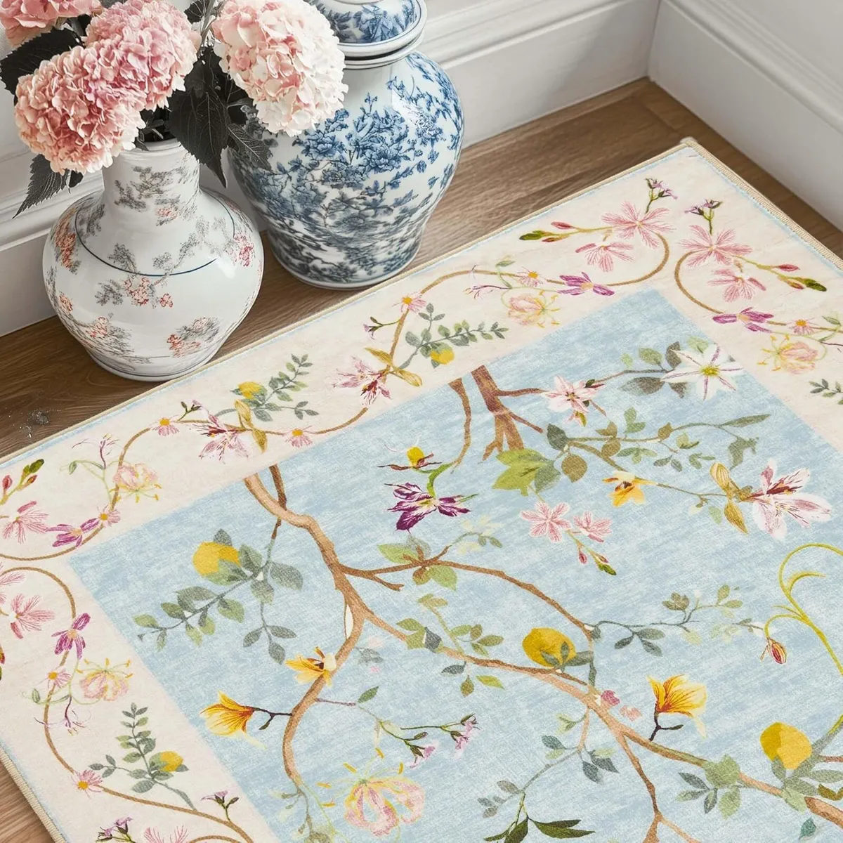 Area Rug 150x210 cm Washable Floral Soft Large - Image 3