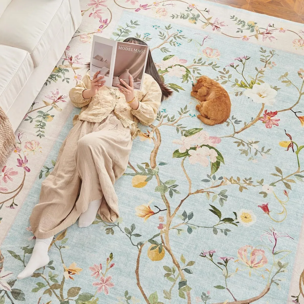 Area Rug 150x210 cm Washable Floral Soft Large - Image 4