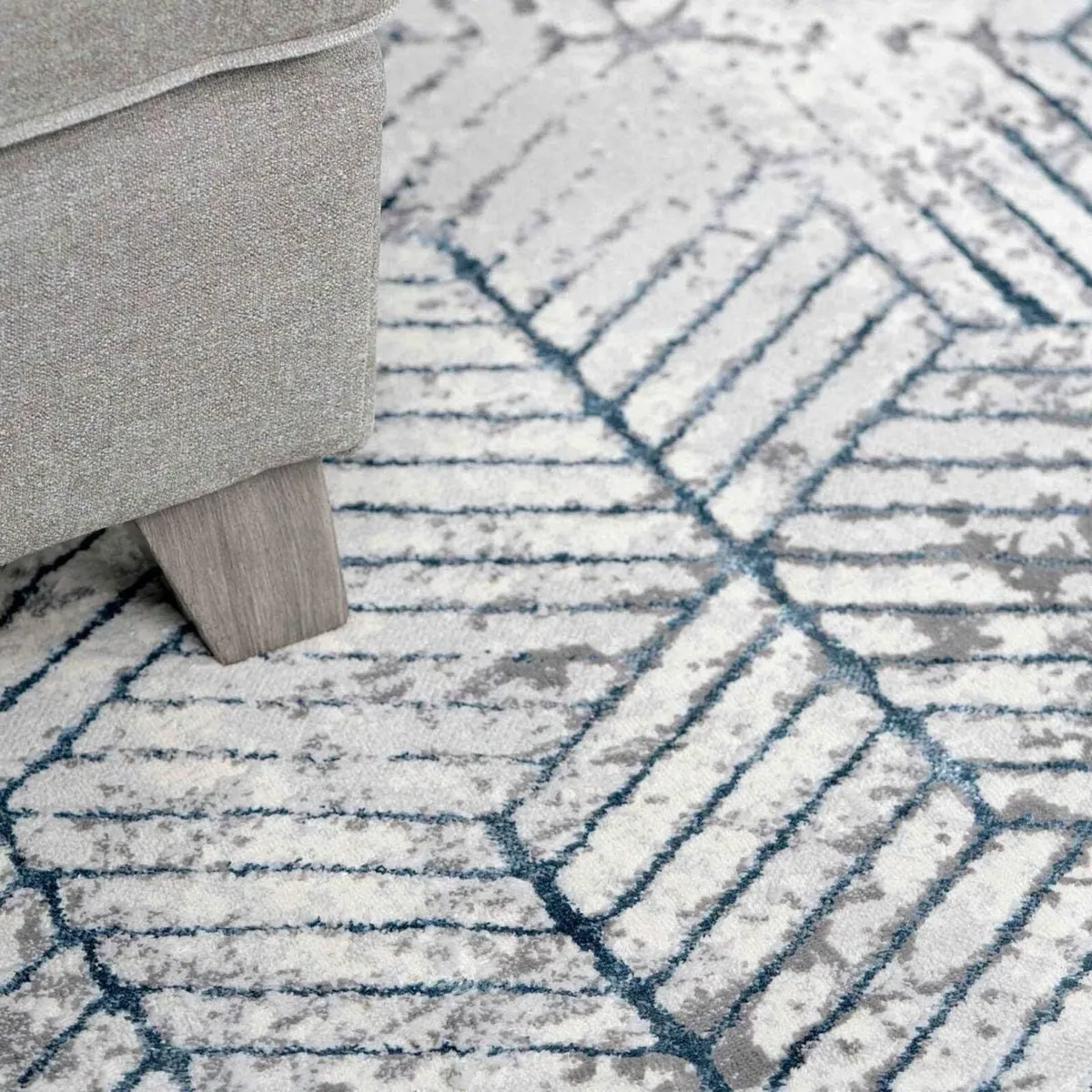 Designer Modern Geometric Grey Navy Plush Living - Image 3