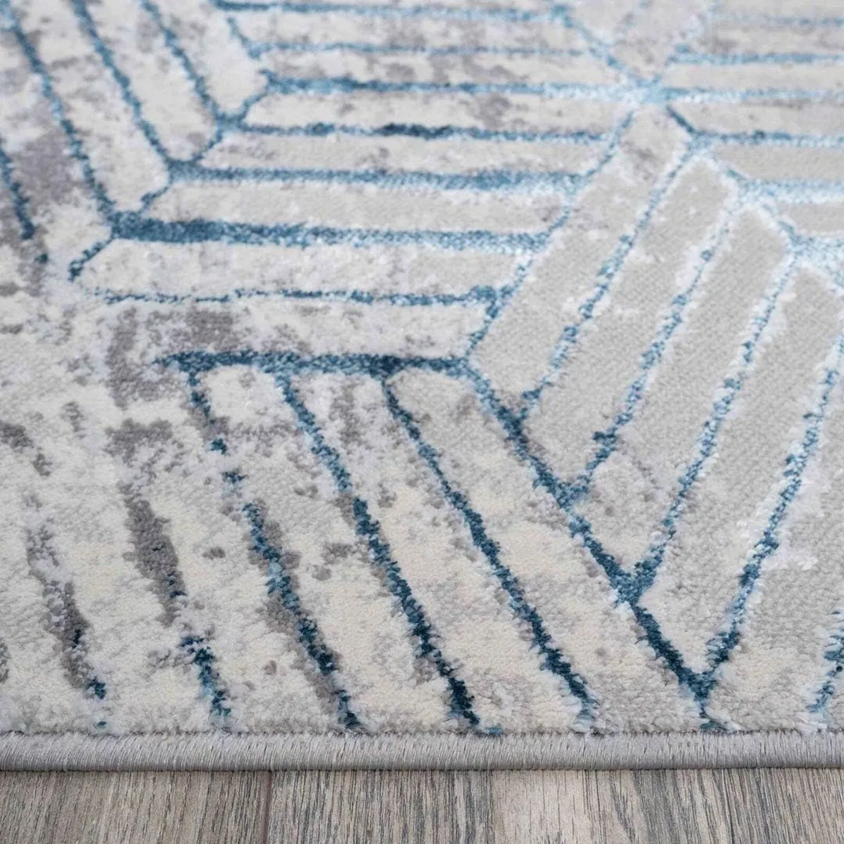 Designer Modern Geometric Grey Navy Plush Living - Image 4