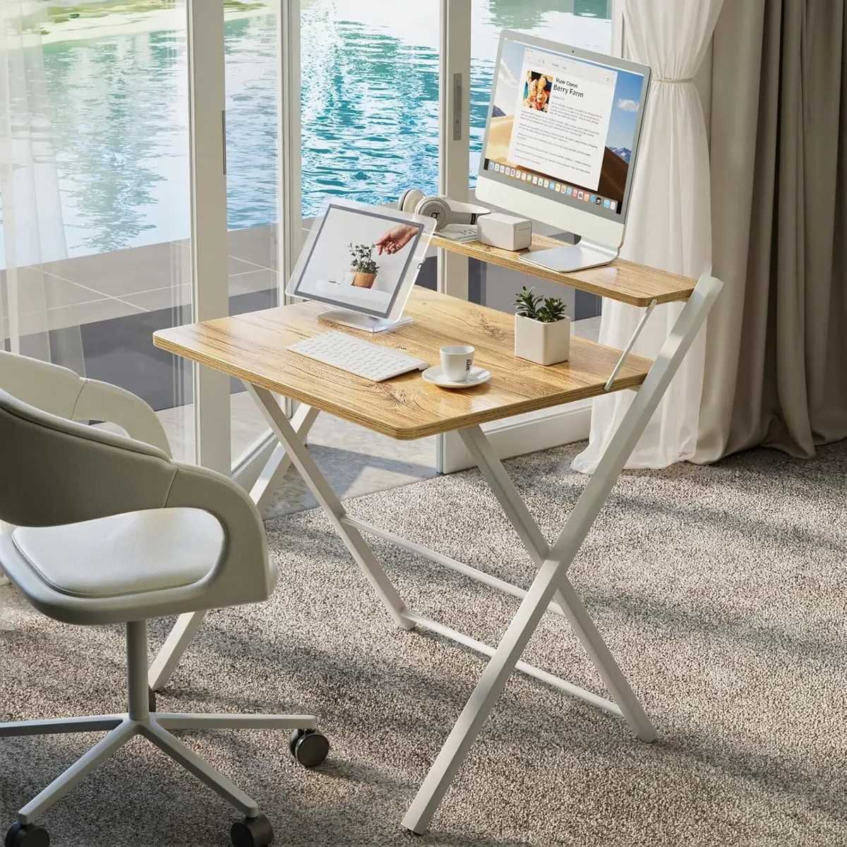 Foldable Desk No Assembly Required Small with - Image 2