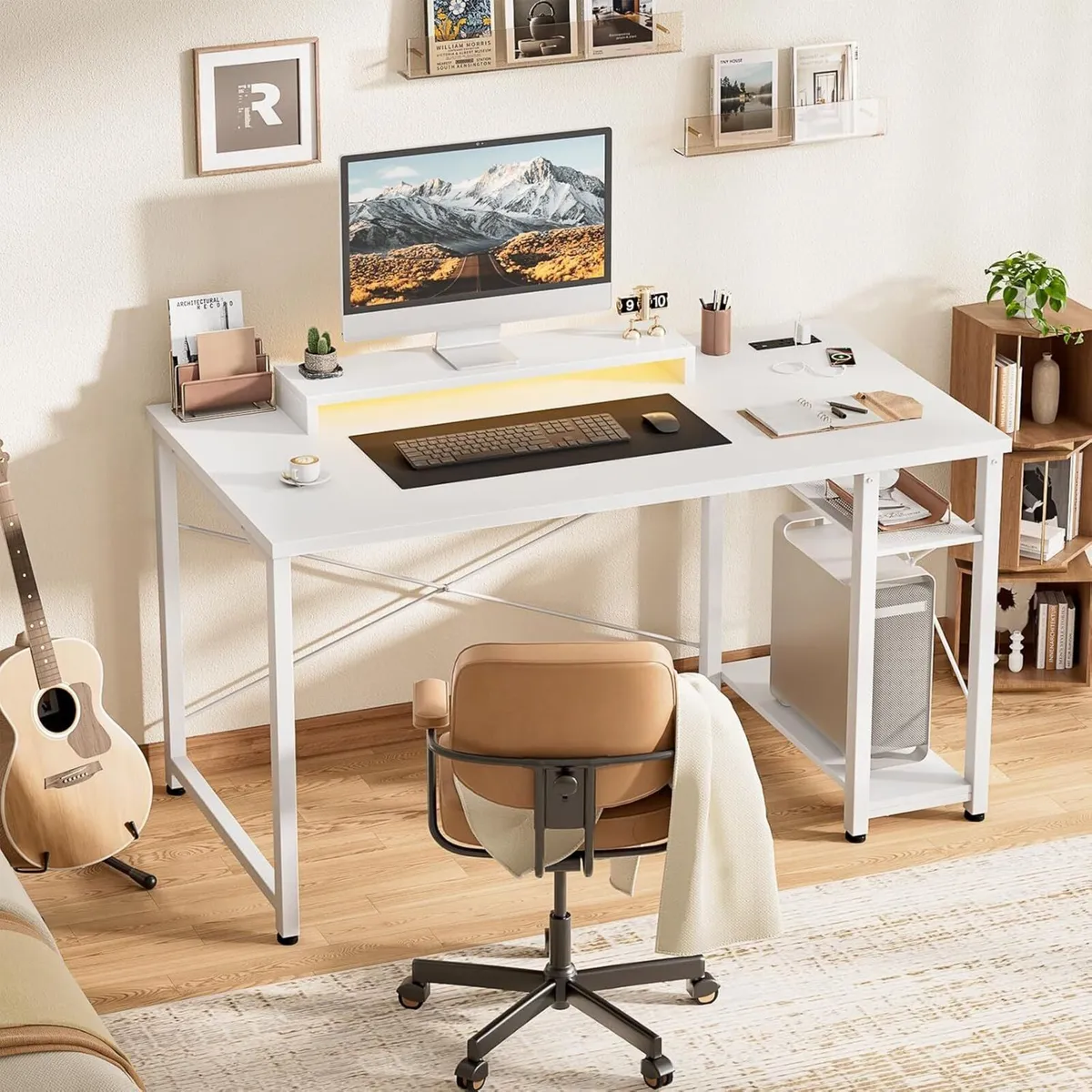Gaming Desk with LED Lights Power Outlet Reversibl - Image 2