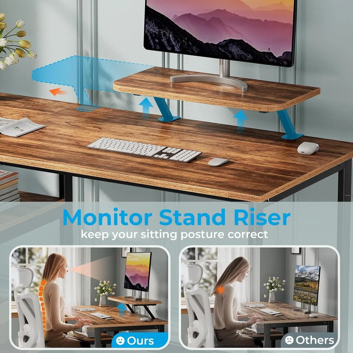 Computer Desk with Monitor Stand 140cm Office - Image 4