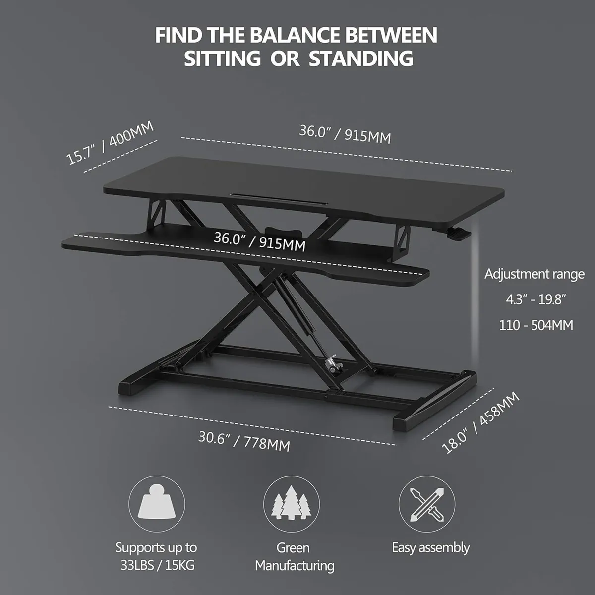 Standing Desk Converter 91.5x40 cm Height - Image 3
