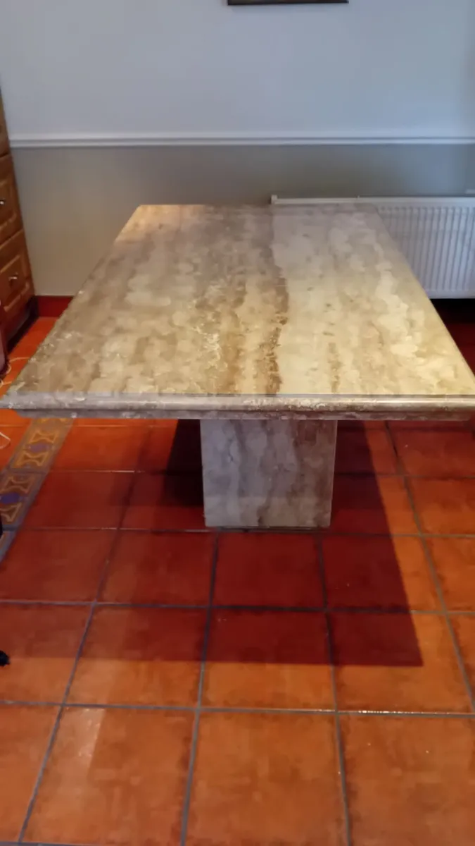 Italian marble dining table & 6 leather chairs - Image 1