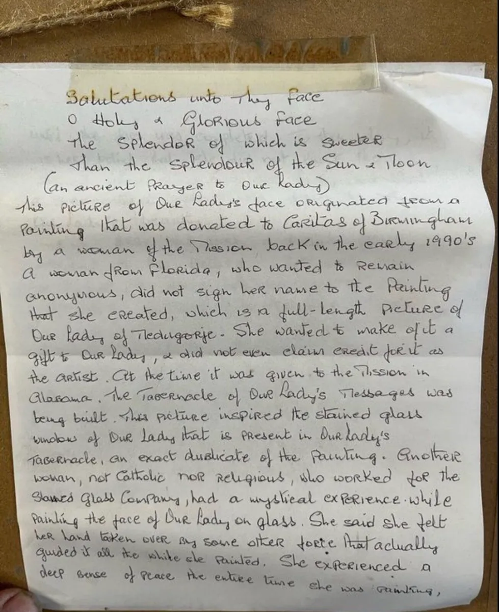 Painting of Our Lady and hand written note - Image 2