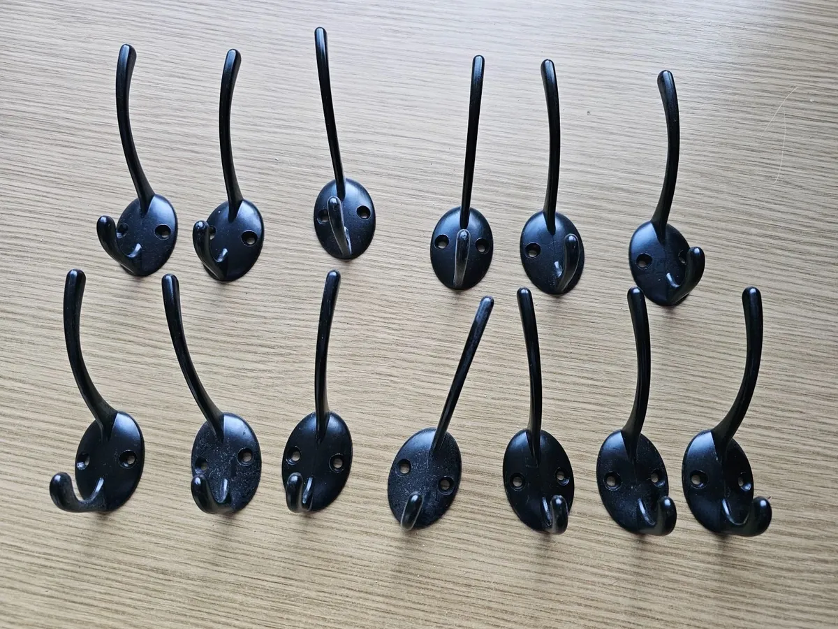 12 Coat Hooks hanger double hook black die cast - Image 3