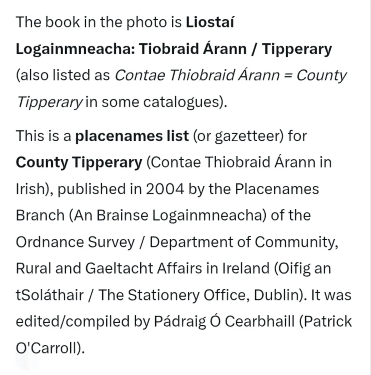 Liostaí Logainmneachta Tipperary Book - Image 2
