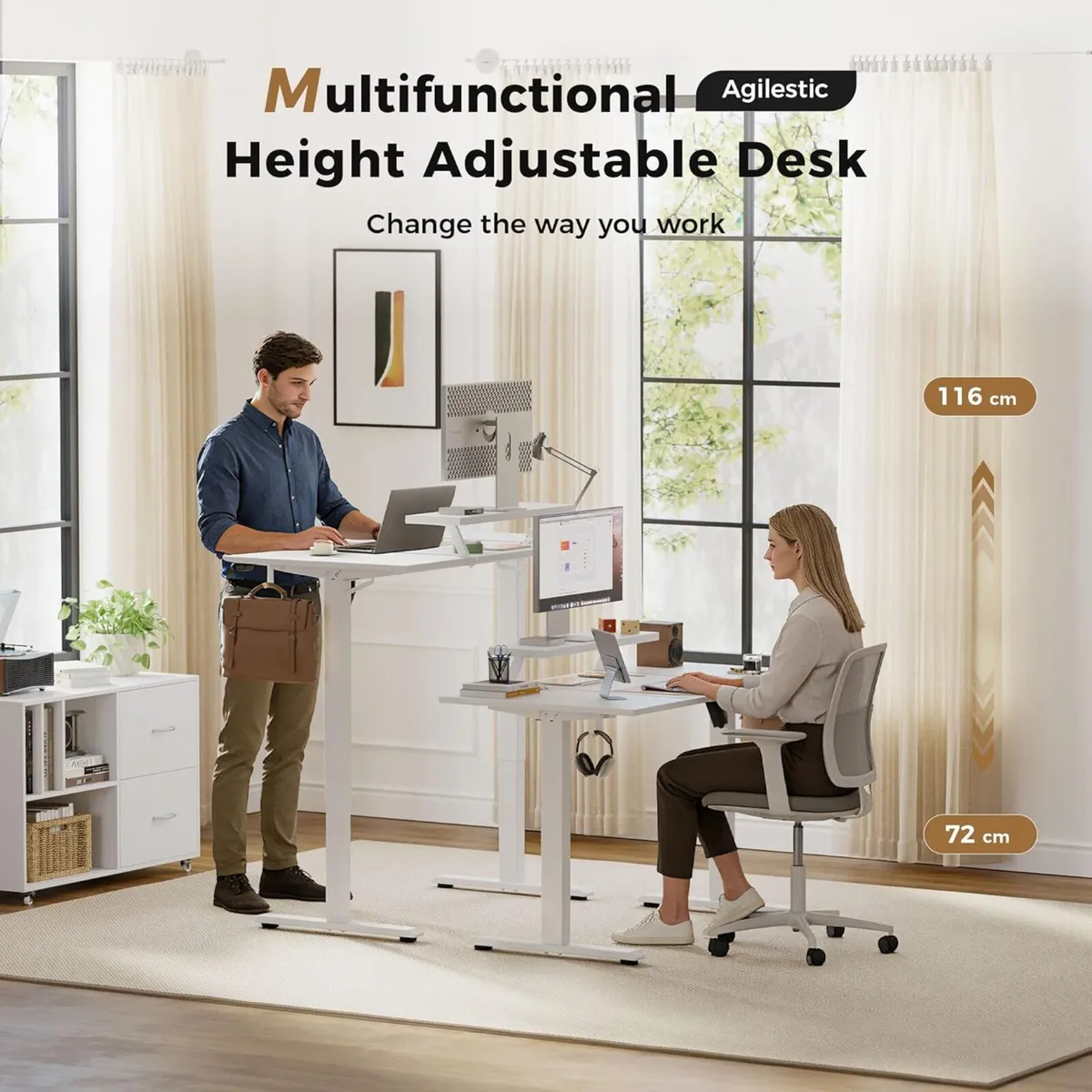 Electric Standing Desk with Movable Monitor Stand - Image 3